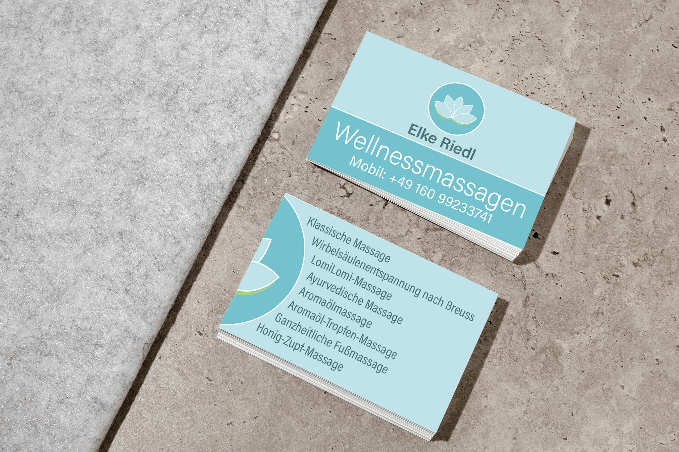 Work, Imago, Wellnessmassagen Elke Riedl, Visitenkarte